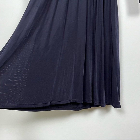 EUC Aritzia Babaton Navy‎ Blue Long Sleeve Dress V-Neck Size Large Ruching Front - Picture 7 of 13